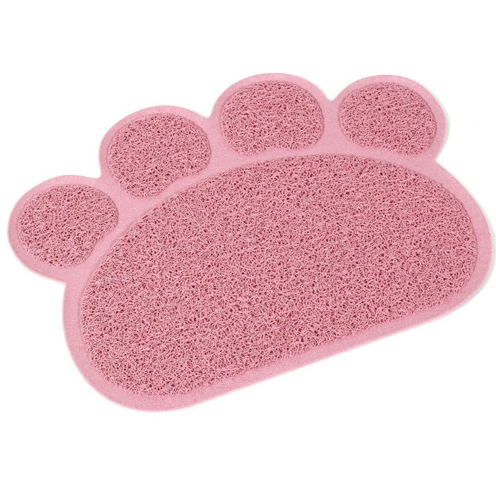 KINGCOO Tappetino Lettiera Materassino Pet, Impermeabile Tappeto per Animali a Forma di Zampa Lettiera Catcher Trapper Table Food Tappetino per Cane Gatto Ciotola Tessuto,30cmx40cm,PVC (Loto Rosa)