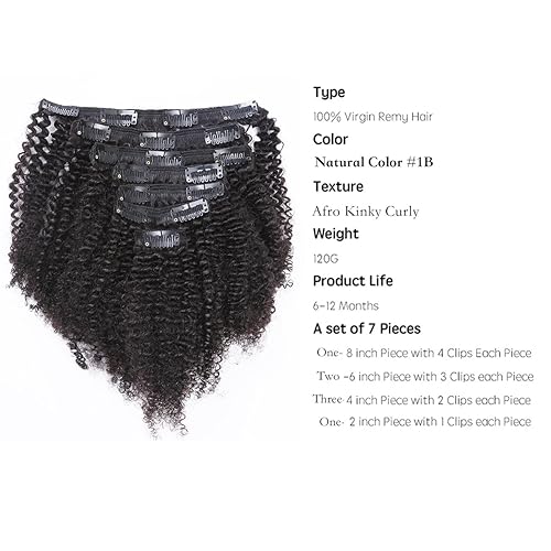 Miniatura 9 de Anrosa Pinzas rizadas afro para mujeres negras, piano negro natural mezclado con marrón chocolate con cabeza completa con 17 clips, 12 pulgadas de