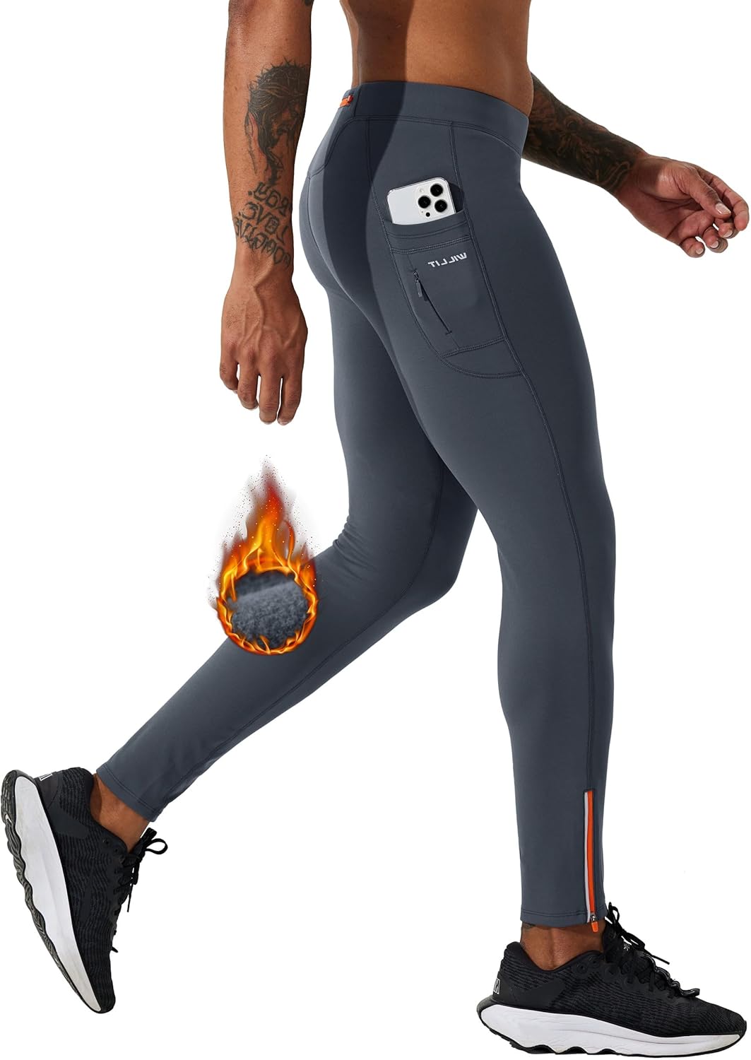 Willit Men's Fleece Running Leggings Cold Weather Gear Winter Cycling Tights Pants Water Resistant Zipper Pockets