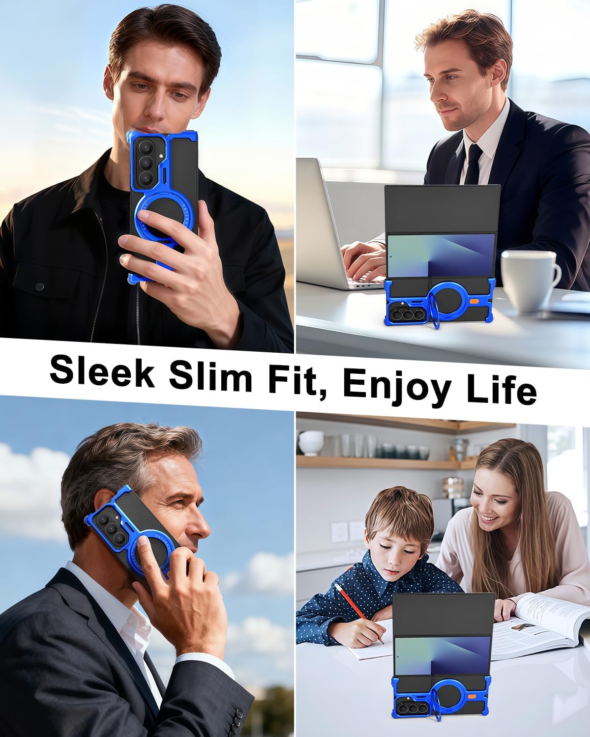 for Samsung Galaxy Z Trifold Phone Case,with 360°Rotatable Kickstand Magnetic Ring Stand,Metal Frameless Minimalist Bumper Case,Protective Shockproof Cover for Samsung Z Trifold(Blue Shadow)