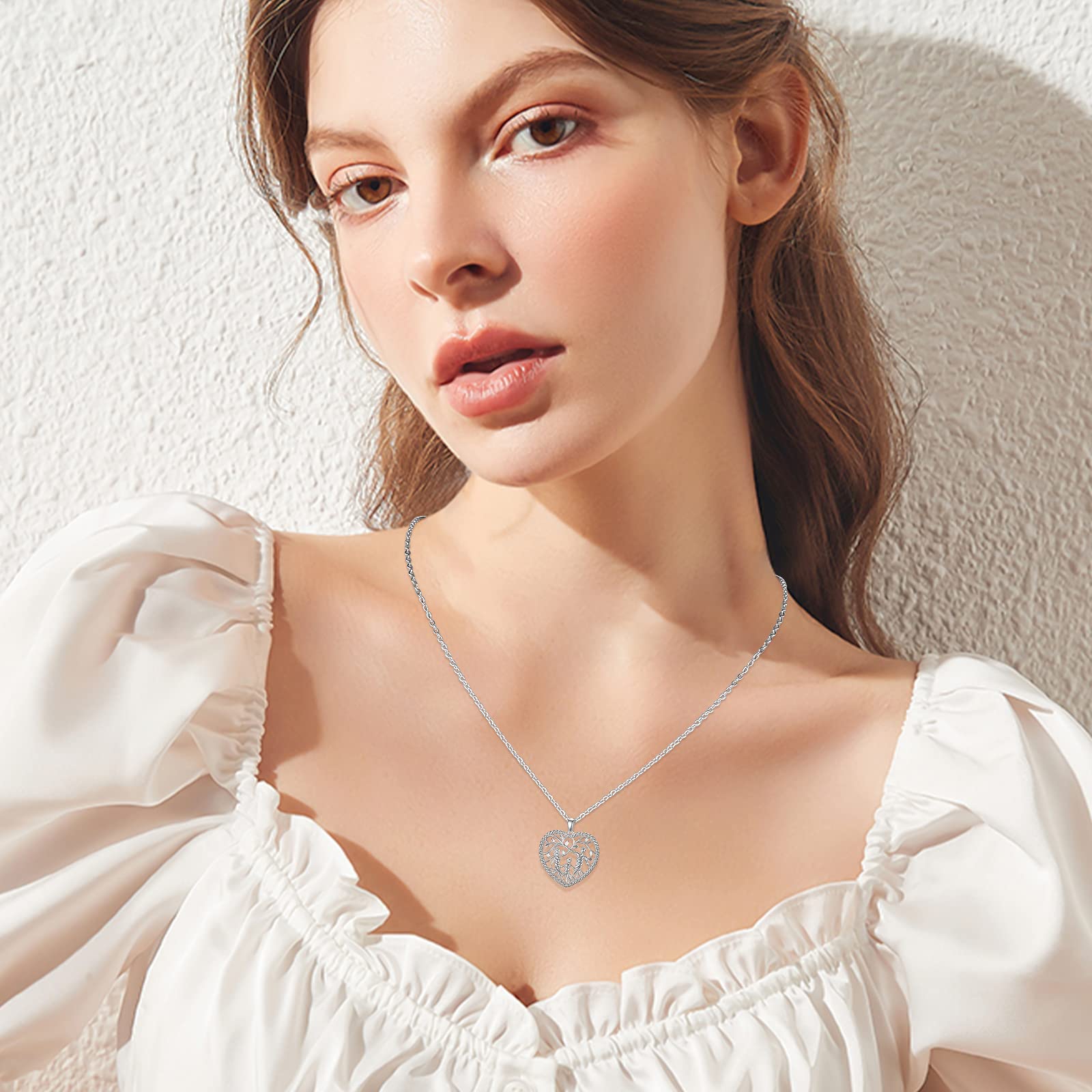 Damen Baum des Lebens Halskette 925 Sterling Silber Mutter Tochter/Sohn Lebensbaum Familie Herz Anhänger Schmuck Geschenke für Mama