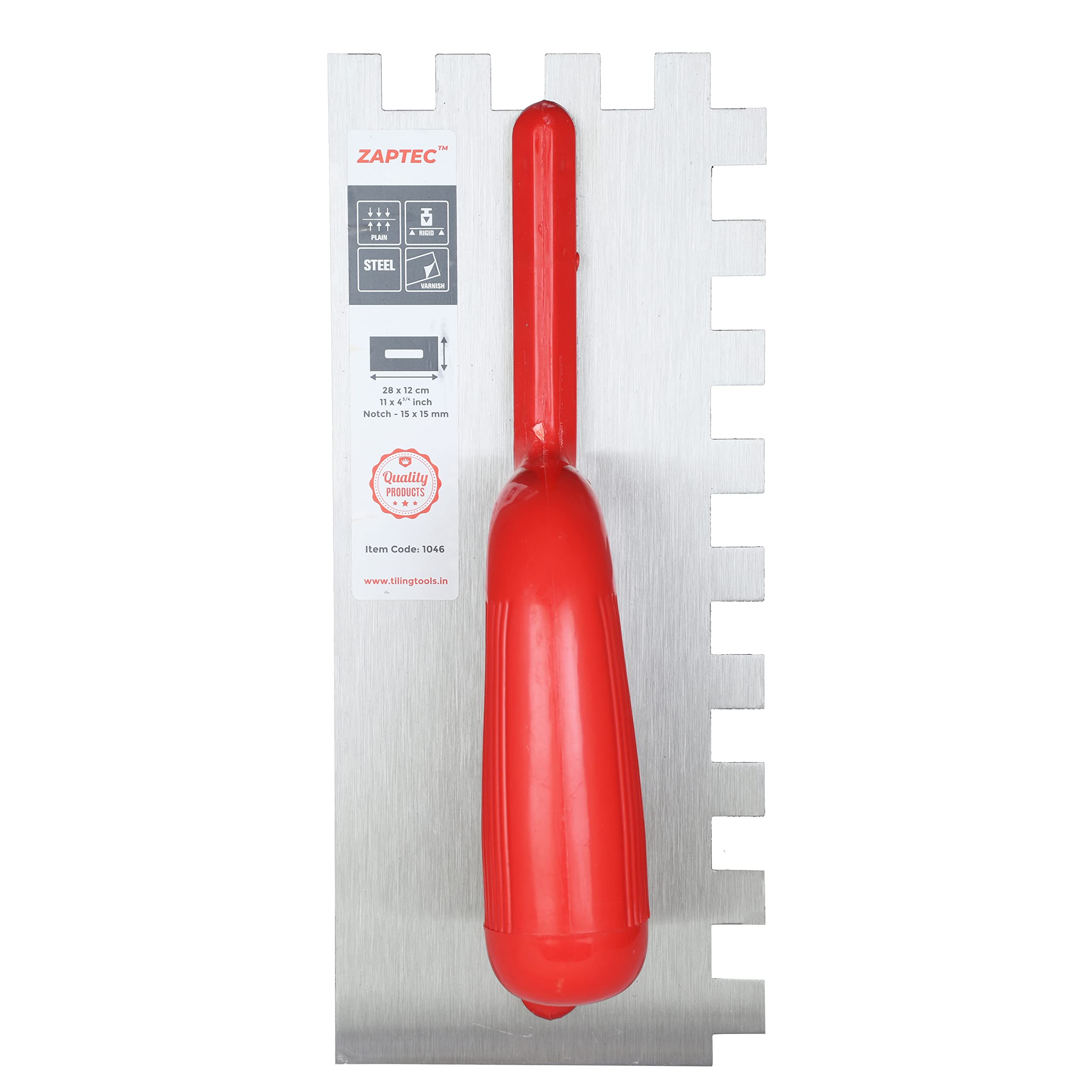 Zaptec Steel Notched Trowel 11"x5" (Notch Size 15 mm x 15 mm) - Image 2 thumbnail
