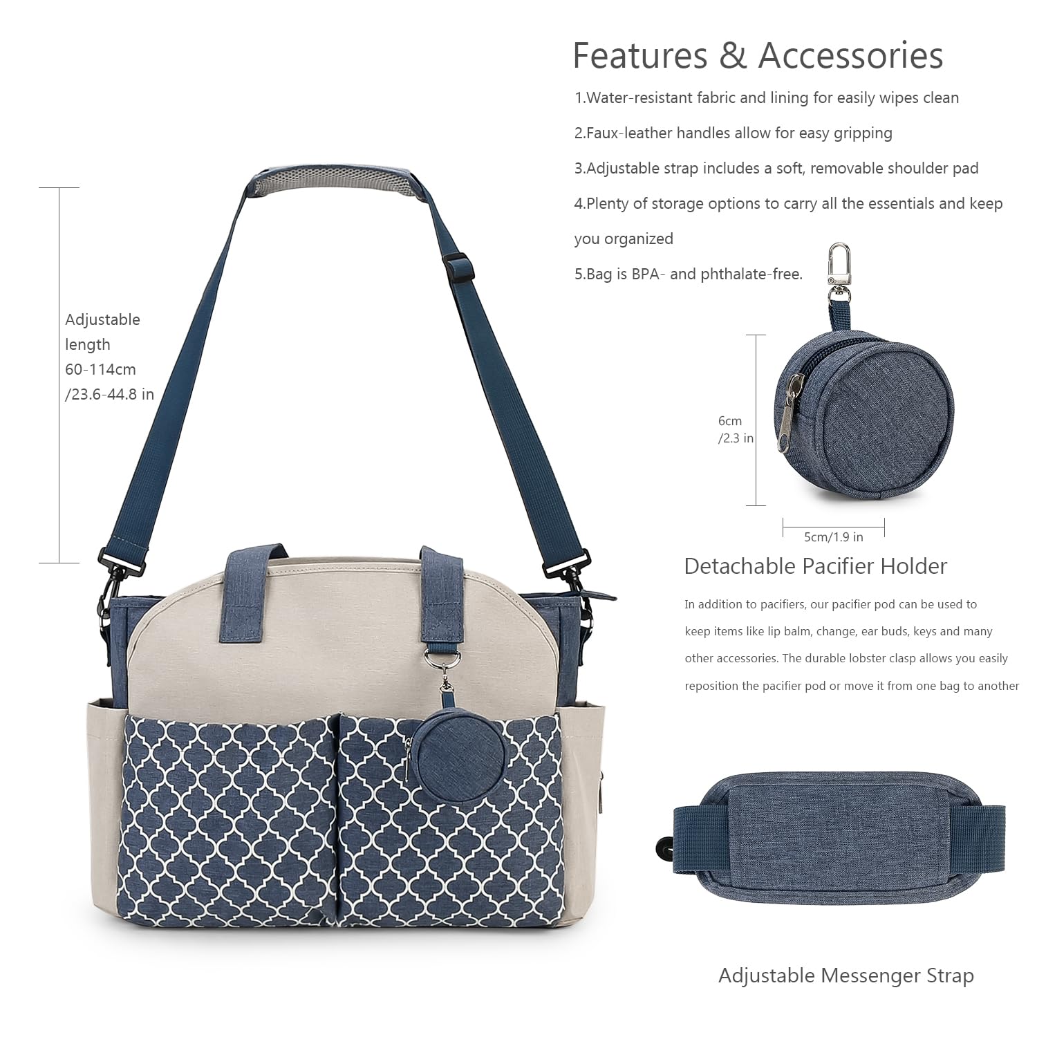 Sac à langer fourre-tout pour bébé avec station à langer et bandoulière réglable