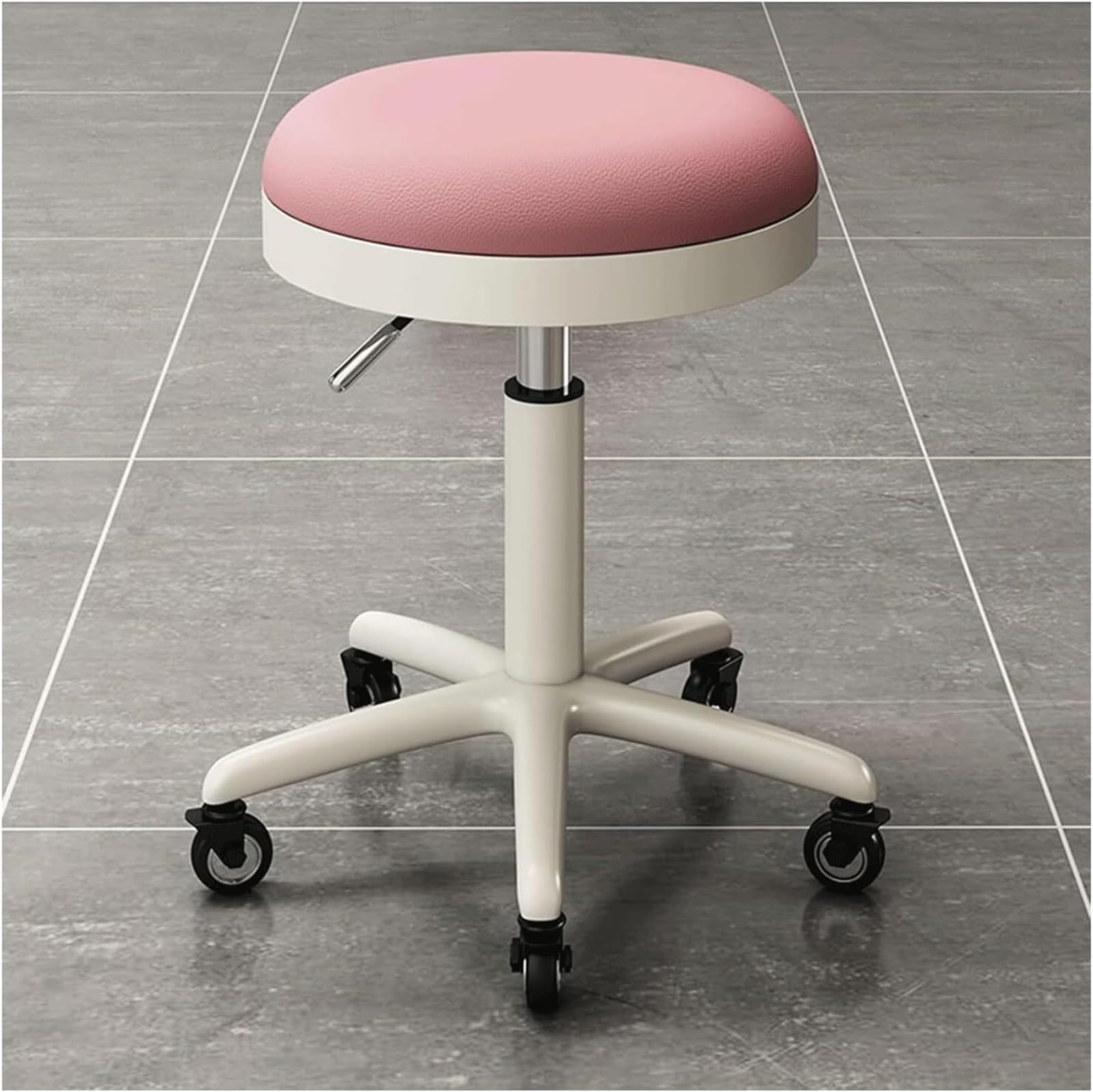 METTEOR Saddle Chair with Wheels Adjustable Rolling Stool Hydraulic Spa Salon Office Shop Stool Round Leather Swivel Work Stool Chair (Pink)