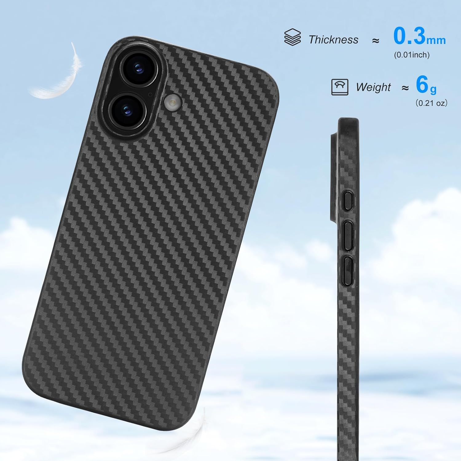 memumi Ultra Thin Case for iPhone 17 0.3 mm [No-Case Feeling] Carbon Fiber Pattern Matter Compatible with iPhone 17 Slim Cover with Minimalist and Lightweight Design, Black - Image 2