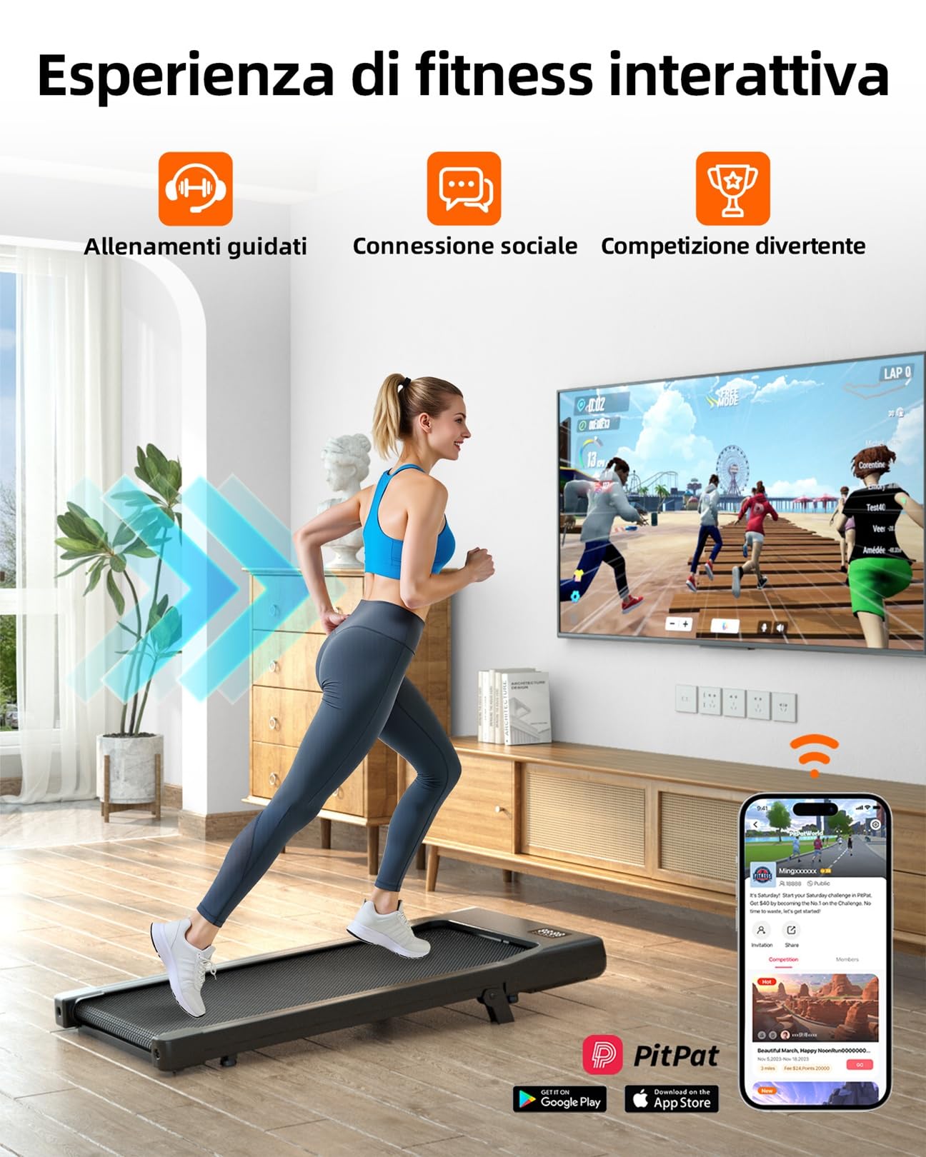 Tapis de Course avec Inclinaison, Tapis Roulant Multi-Coureurs, Max 136KG 159KG, Contrôle APP