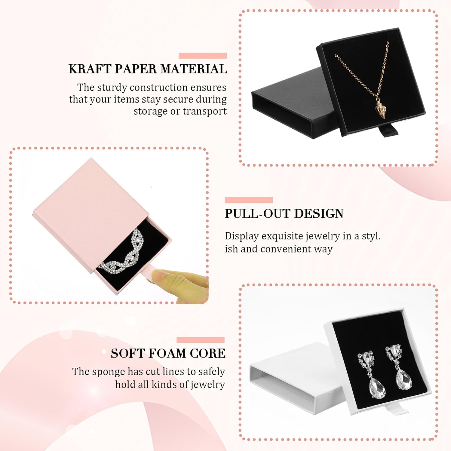 24 Pack Jewelry Gift Boxes Cardboard Jewelry Boxes 3.1 x 3.1 x 0.7 Inch Pull out Design Bulk Small Black Gift Box with Lids for Necklace Ring Bracelets Earring Display Box