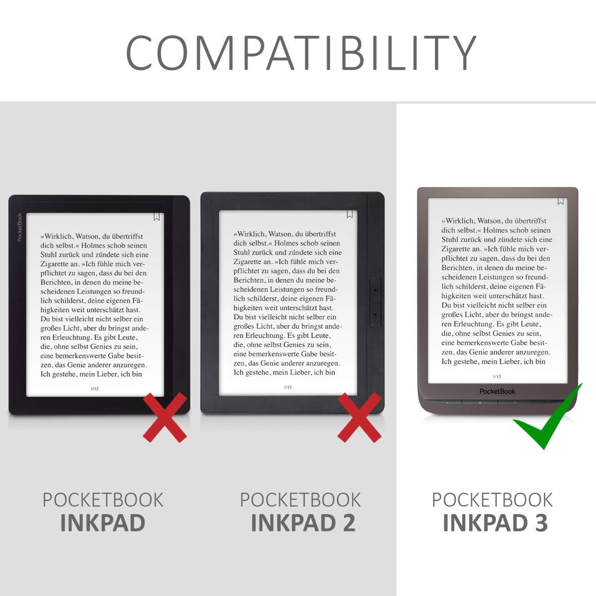 kwmobile Etui kompatybilne z Pocketbook InkPad 3/3 Pro/Color, etui z tkaniny w stylu książki do czytnika e-booków, etui z klapką (ciemnoszare)
