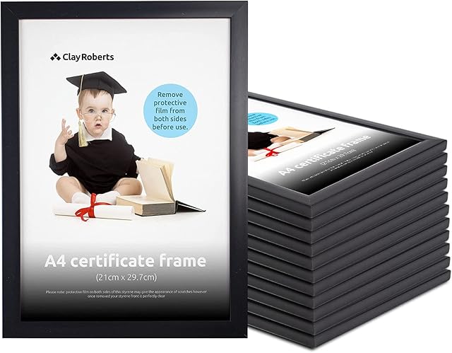 Clay Roberts A4 Frame, Photo Frame, Black A4, Pack of 12, Picture Frame, Certificate Frame, Art Print Poster Frame, Freestanding and Wall Mountable, 21cm x 29.7cm Picture Frame Set