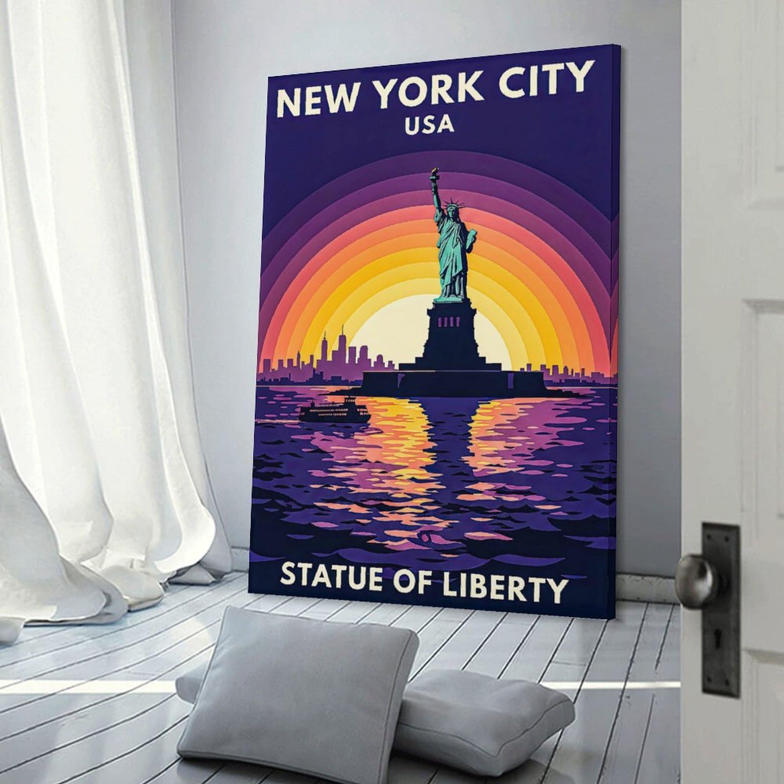 Junmoney Statue of Liberty New York City Room Decor Wall Art, 24x36inch(60x90cm), for Bedroom, Guest Room Or Reading Nook, Home Artwork with A Soft Interior Feel