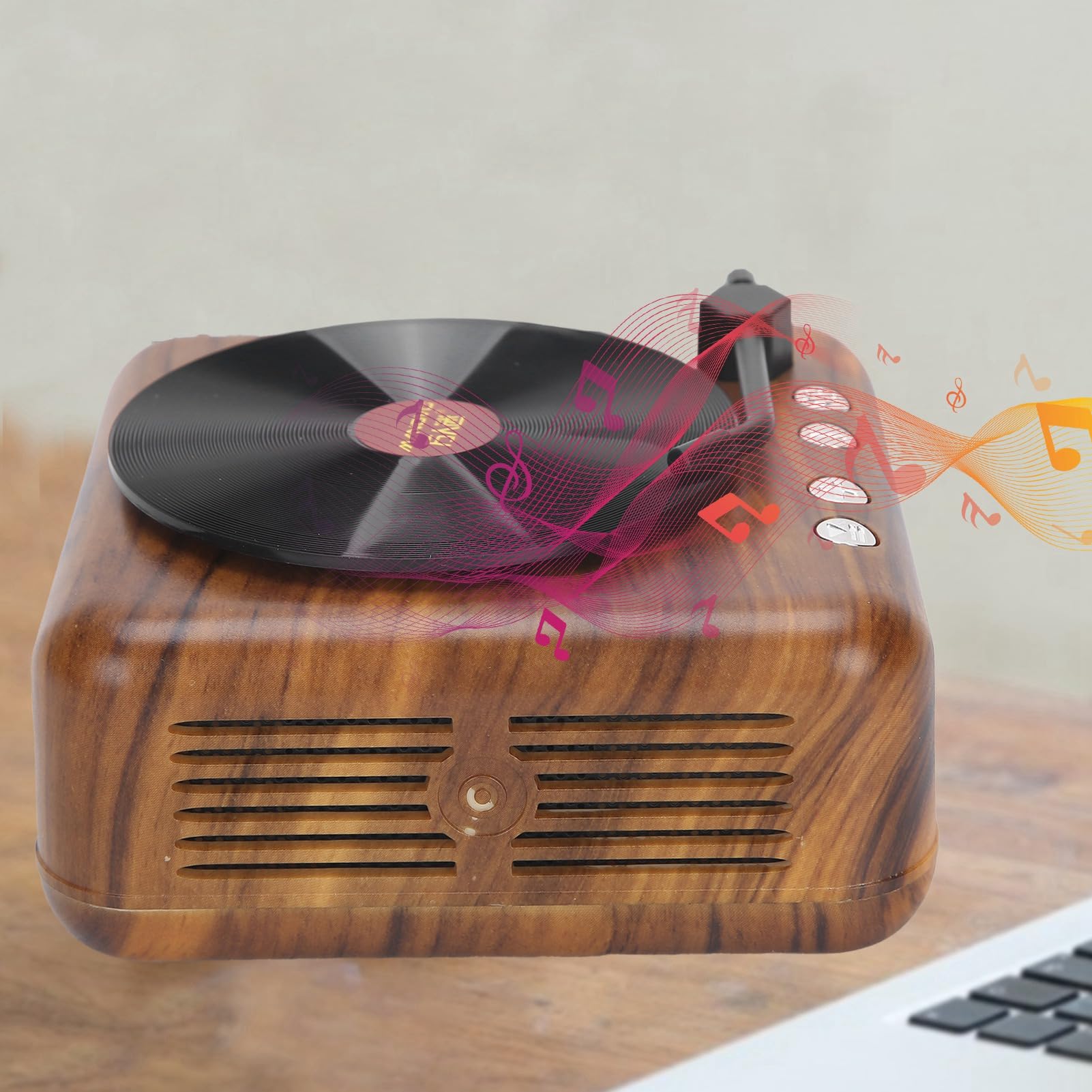 Tbest Mini Reproductor de Discos de Vinilo Retro, Altavoz Inalámbrico con, Subwoofer de Alta Definición, Caja de Voz, Tocadiscos y Accesorios