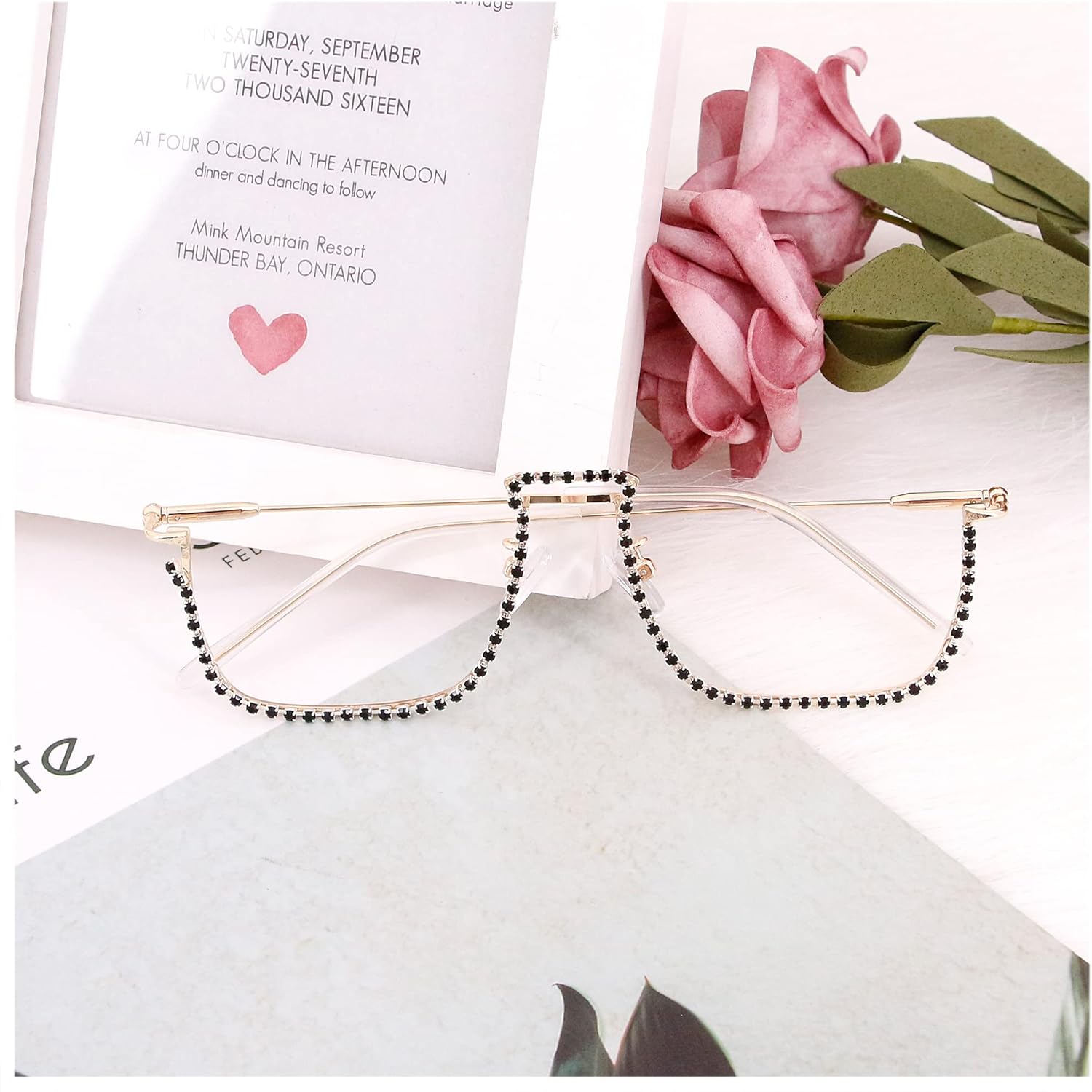 Naimo Half Frame Sparkling Crystal Sunglasses UV Protection Rhinestone Sunglasses Without Lens - Image 2