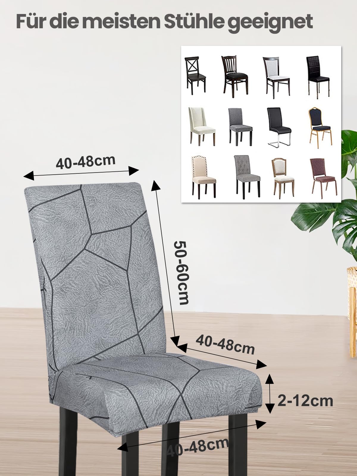 4er Set Stuhlhussen – Geometrische Steinstruktur Chair Cover, Elastisch, Waschbar für Esszimmer, Hochzeit, Party – Modernes Design