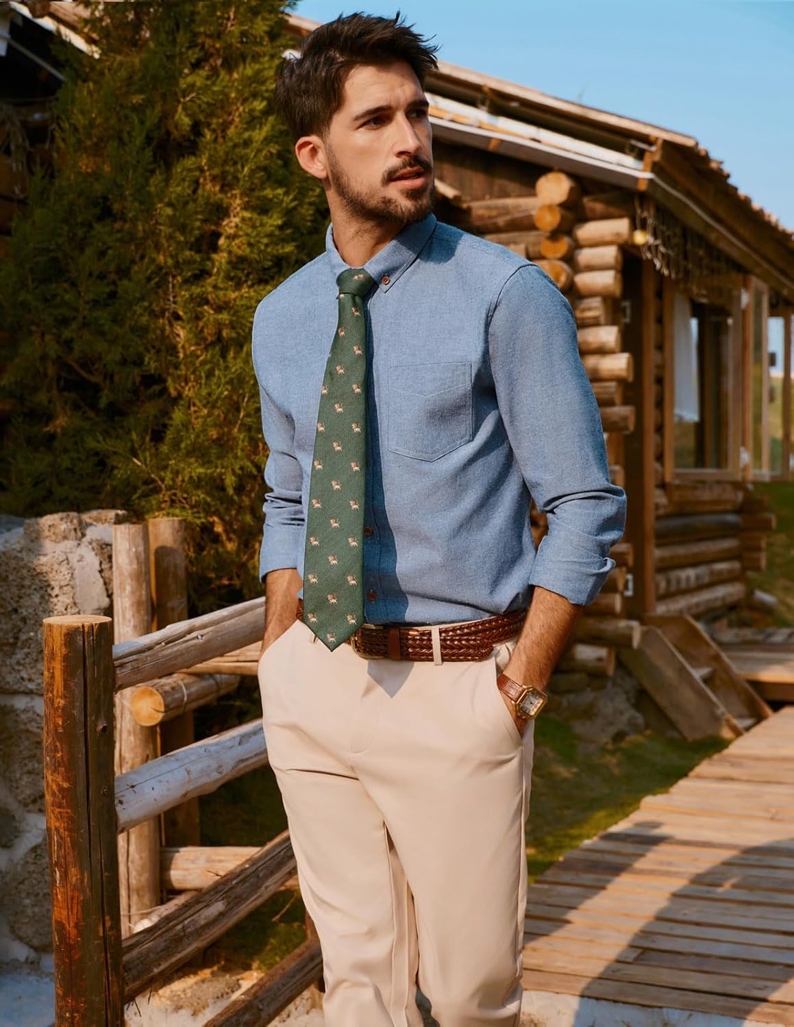 PJ PAUL JONES Mens Classic Fit Linen-Cotton Shirt Button Down Long Sleeve Casual Business Shirts - Image 2