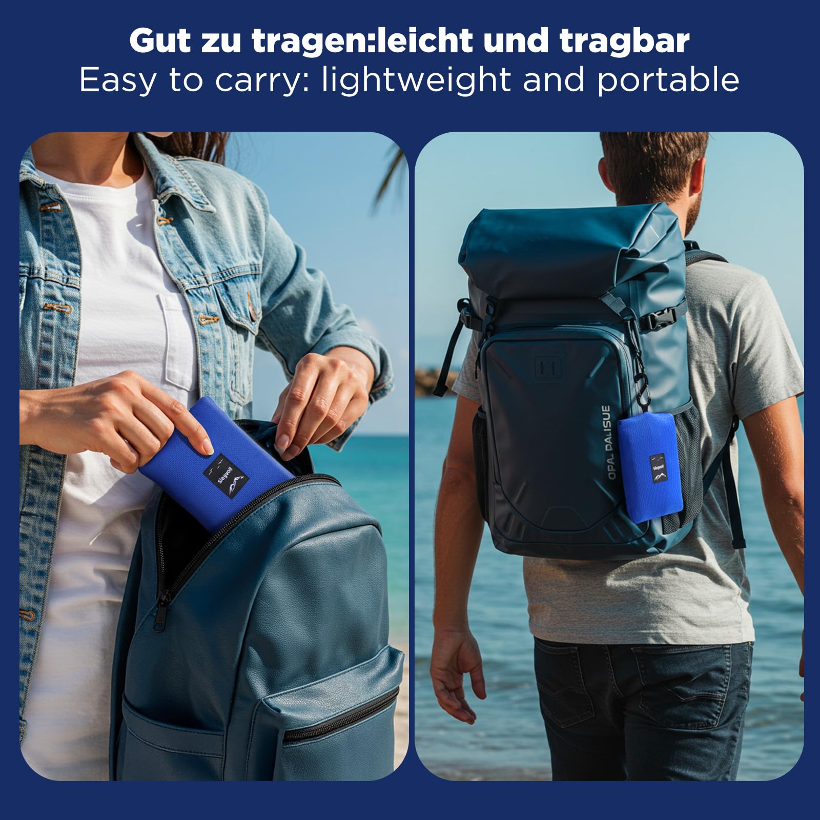 Stranddecke Sandfrei Super Große 220x215 cm – Feuchtigkeitsabweisend, Ultraleicht & Windfest & Ultradünne - Tragbare Picknickdecke für Strand, Camping & Outdoor - Strandmatte mit praktischem Karabiner