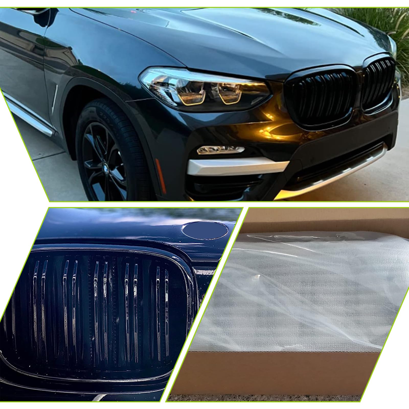 Paire de grilles de calandre avant pour BMW X3 G01 30i/30i xDrive/M40i xDrive BMW X4 G02 2018-2021 Noir brillant