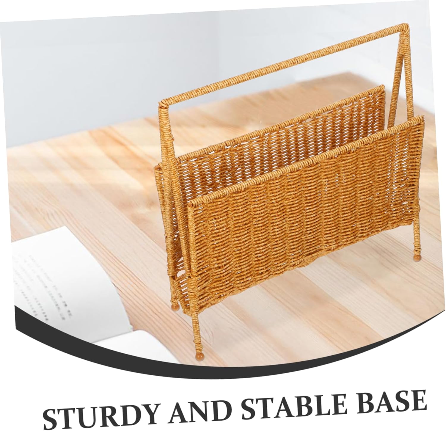 Rattan Storage Rack Woven Magazine Holder Woven Basket for Books Boho Book Bin