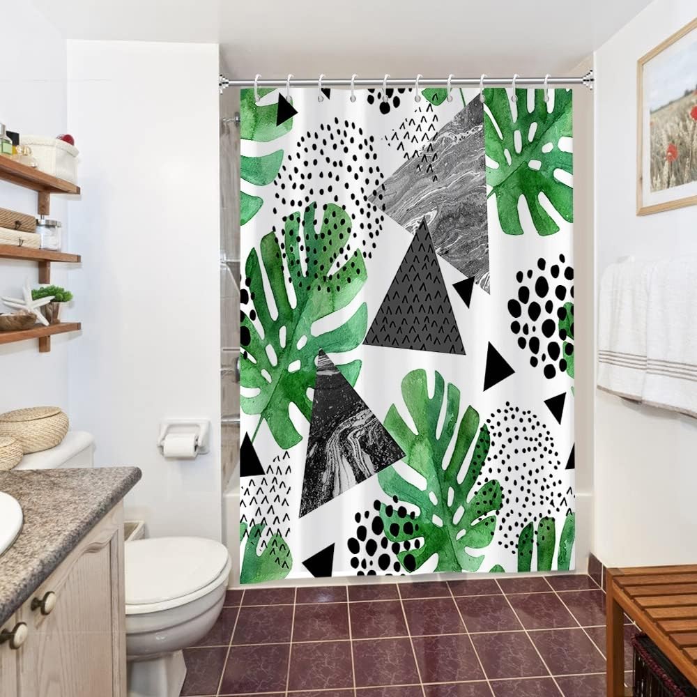 Cortina de Ducha de Hoja Eucalipto, Cortinas de Ducha Verde Oro Abstracto Planta Cortinas de Baño Antimoho Impermeable Lavable Tejido de Poliéster Cortina Ducha con 12 Ganchos 120x200cm — view 127
