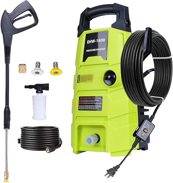 RunInMist Electric Pressure Washer, 1800PSI 1.6GPM Portable Power Washer with 20FT Hose & 35FT Power Cord, Two Nozzles, 0.4L Soap Bottle for Car Driveways Patio Garden