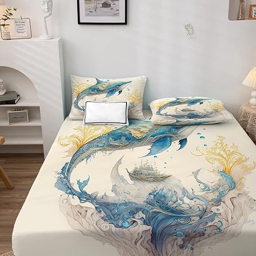 Miniatura 9 de Sábanas de búho de galaxia tamaño Queen, sábanas y fundas de almohada con patrón de pájaro de fantasía, bolsillo extra profundo de 21 pulgadas,