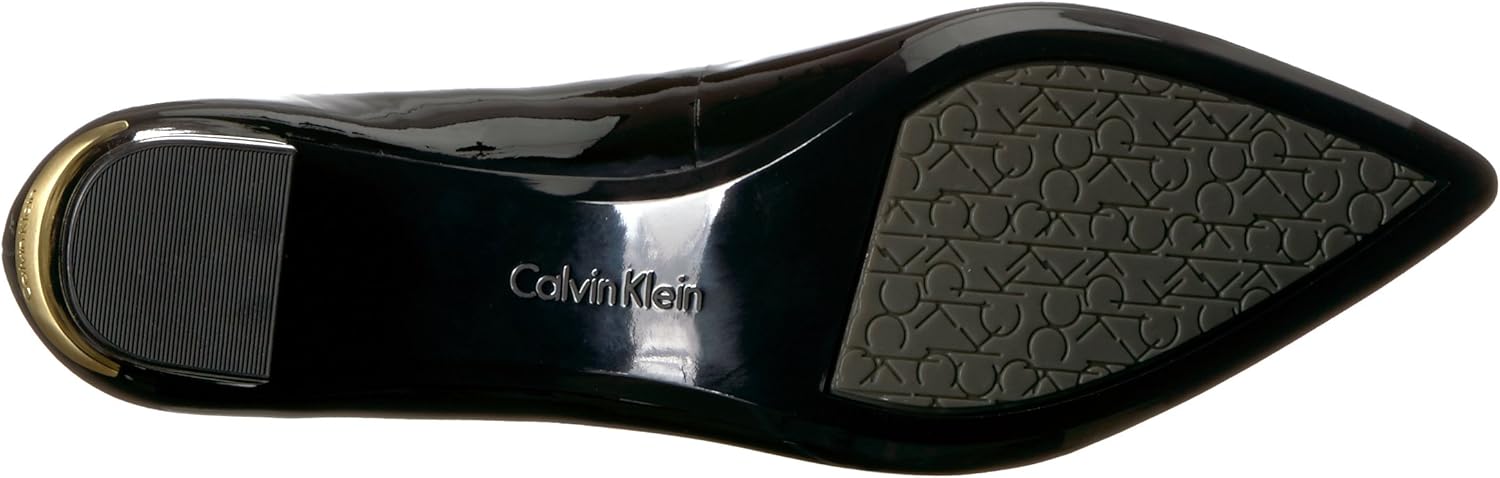 Calvin Klein Women's Genoveva Pump Suede Cognac Shoes 9.5 Black Patent