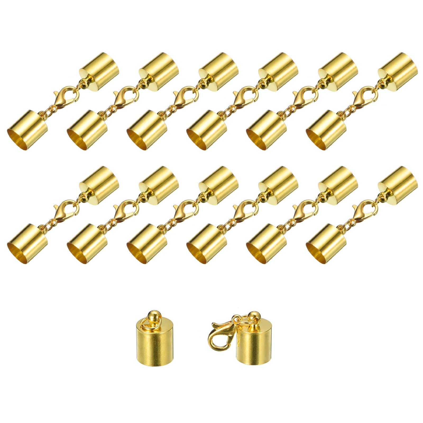 sourcing map 20Sets Leather Cord End Caps with Lobster Claw Clasps Fit 8.5mm Cords, Barrel Terminators for DIY Making Leather Bracelets, Gold Tone