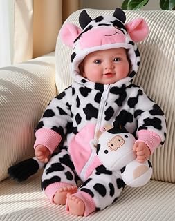 BABESIDE 17-Inch Realistic Baby Doll Girl in Adorable Cow Outfit - Soft Body, Blue Eyes, Pretend Play Doll for Ages 3-9 Birthday Gift