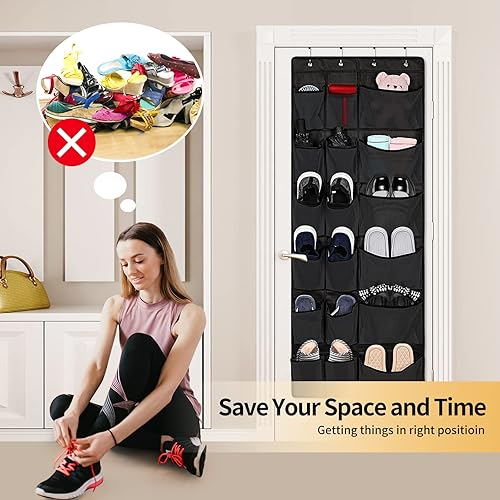 Miniatura 4 de Organizador de zapatos de malla para colocar sobre la puerta, 18 bolsillos grandes transpirables y duraderos con 4 ganchos de alta gama, estante de