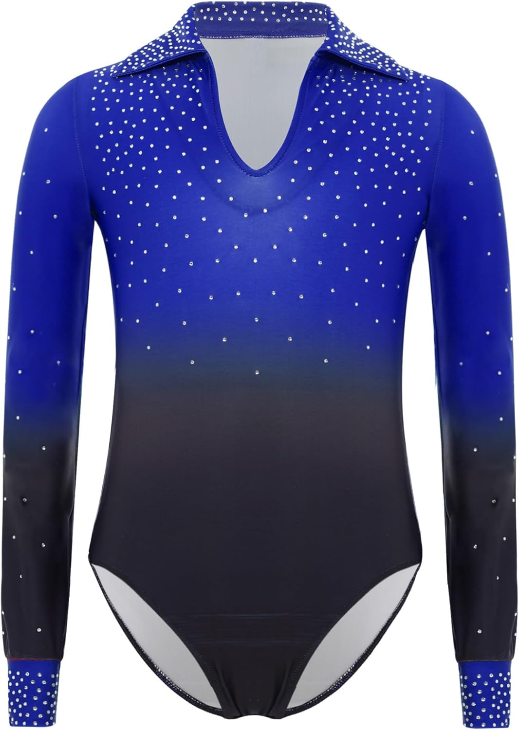 Linjinx Kids Boys Sparkly Rhinestone Skating Jumpsuit Ballroom Dance Unitard Gymnastics Leotard with Flared Pants Set