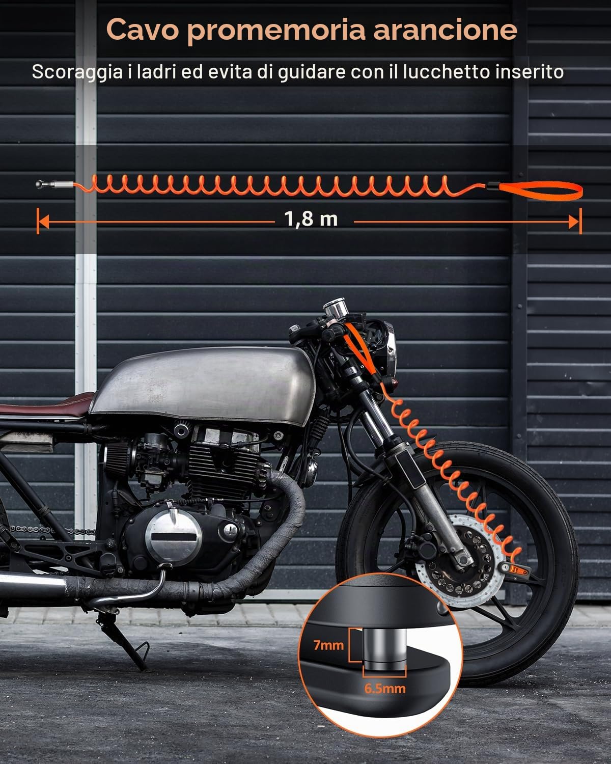 ZEXMTE Blocco freno a disco impermeabile per moto con allarme 120dB | Allarme per moto ricaricabile, blocco freno a disco con cavo antifurto in filo di acciaio da 1,8 m, per moto e scooter da 7
