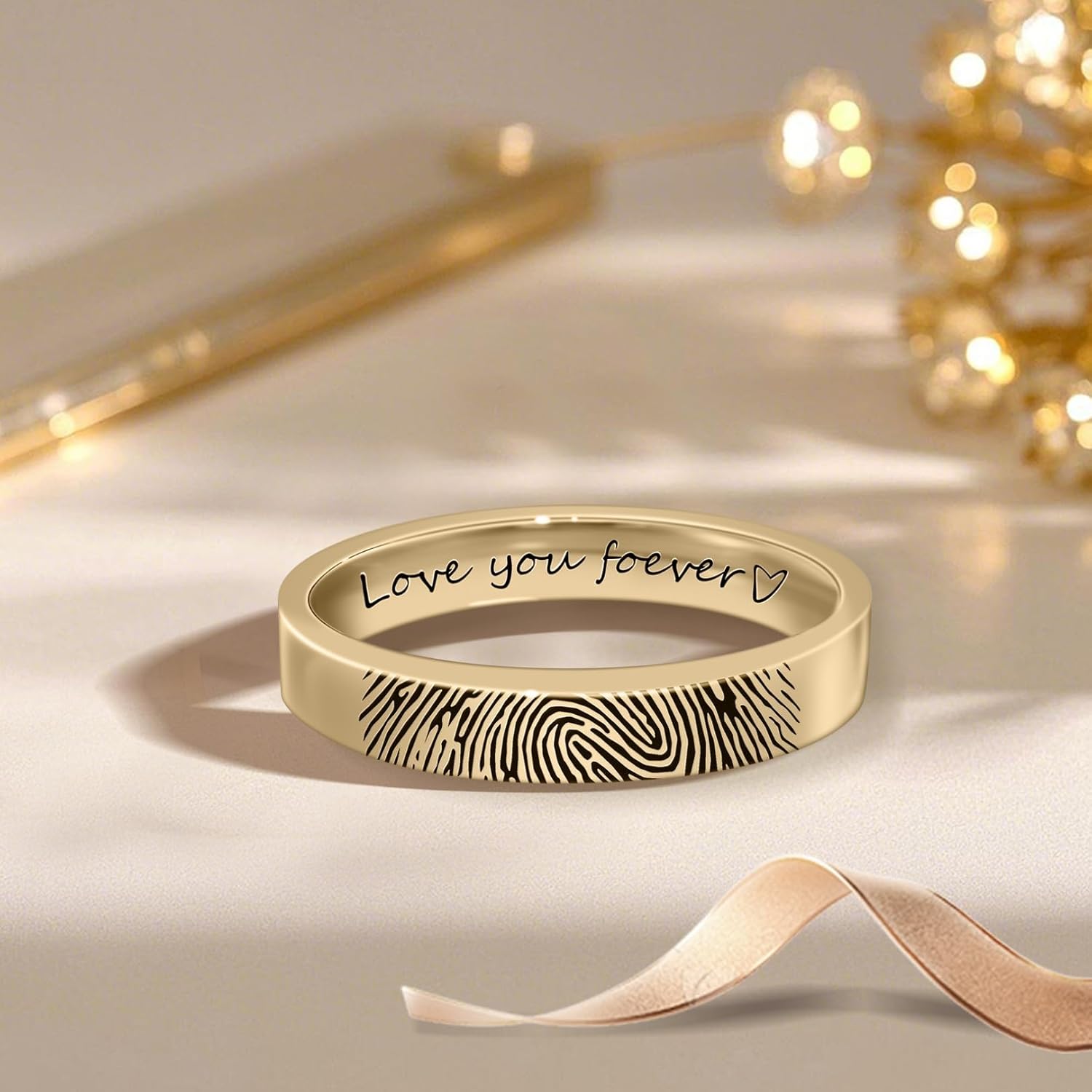 S925 Sterling Silver Actual Fingerprint Ring Custom Thumbprint Ring Personalized Print Photo Rings Memorial Sympathy Jewelry Gift Engraved Fingerprint Jewelry Signet Rings for Her