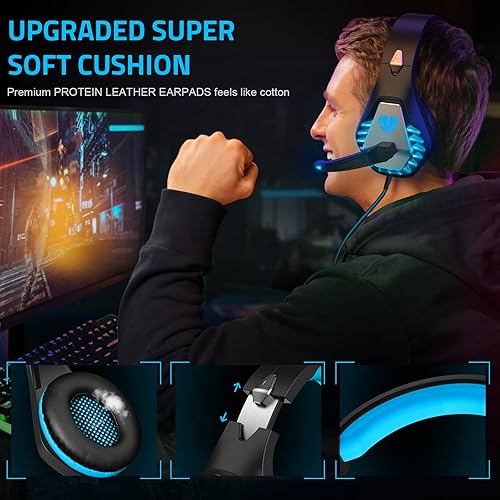 Miniatura 5 de Pacrate Auriculares para juegos con micrófono para PC, PS4, PS5, auriculares con cancelación de ruido, auriculares para juegos para laptop, Mac,