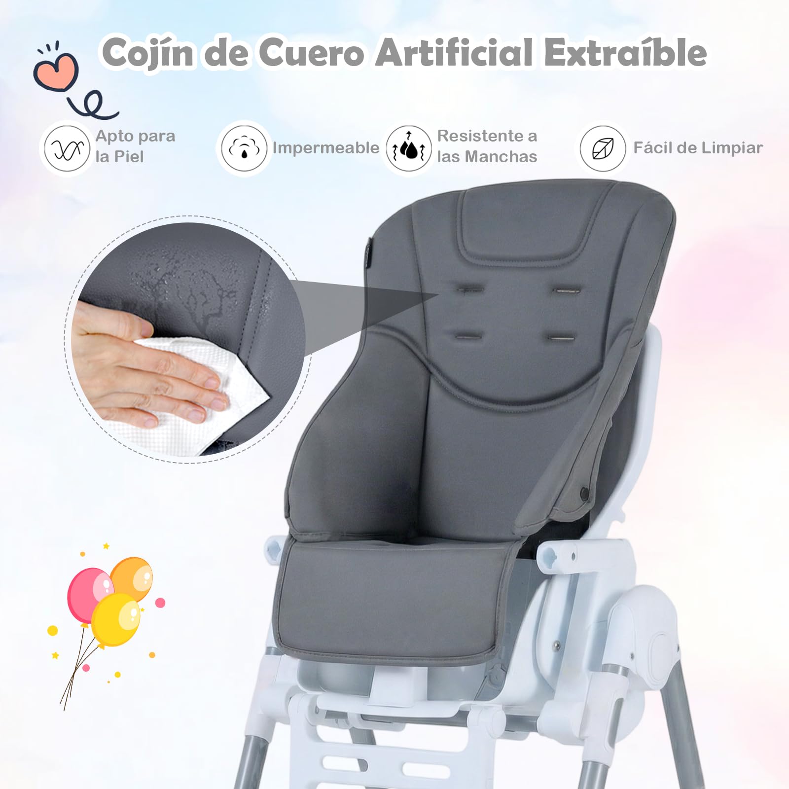 GOPLUS Silla Alta Plegable para Bebés, Trona Convertible para Niños Pequeños con Altura Ajustable, Respaldo, Reposapiés, Bandeja Extraíble y Cojín de Asiento, Silla Portátil con Ruedas (Gris Oscuro)