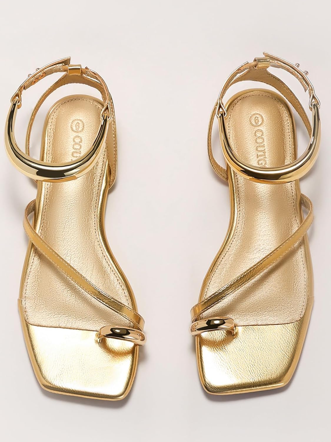 Coutgo Womens Strappy Flat Sandals Flip Flops Open Toe Ring Sandals Metal Ankle Strap Summer Beach Shoes - Image 5