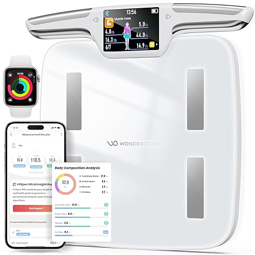 Wonder Core FitSpec - Báscula inteligente de grasa corporal, báscula digital de baño con 8 electrodos para peso preciso, IMC, masa muscular y