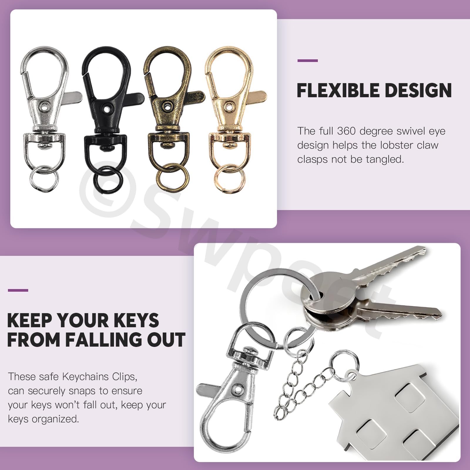 Swpeet 321Pcs Keychain Making Set – Includes Pliers, 40 Swivel Snap Hooks, 40 Rings, 40 Chains, 200 Jump Rings – Bronze, Black, Gold, Silver