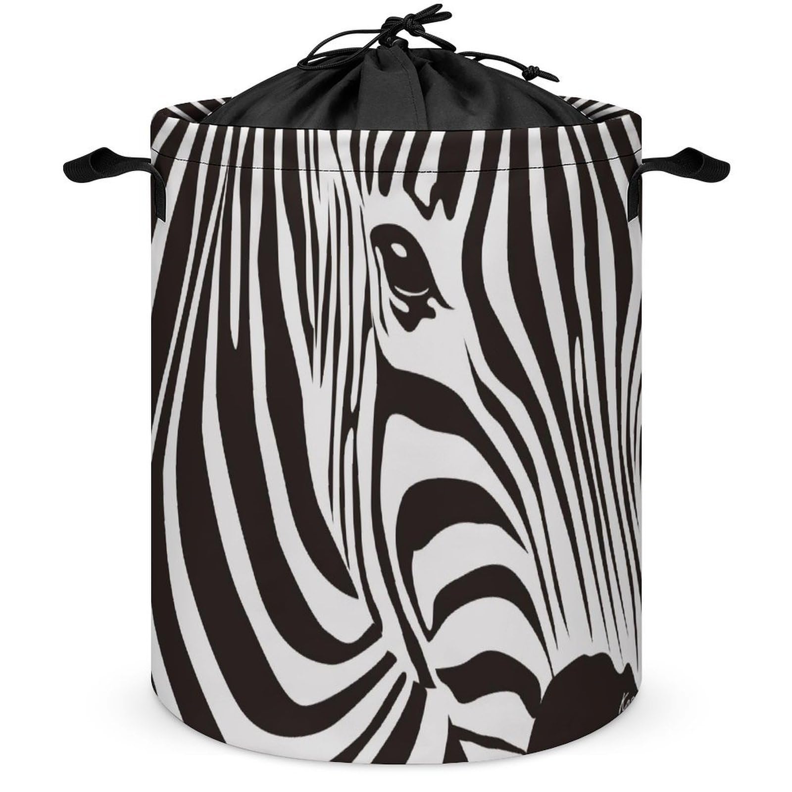 Qjjinxior Drawstring Laundry Hamper, Zebra Stripes Laundry Basket, Washing Basket with Handle