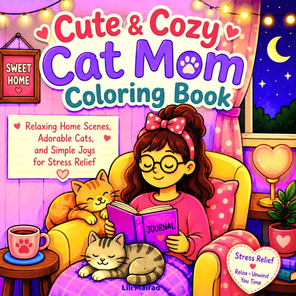 Cute & Cozy Cat Mom Coloring Book: Relaxing Home Scenes, Adorable Cats, and Simple Joys for Stress Relief