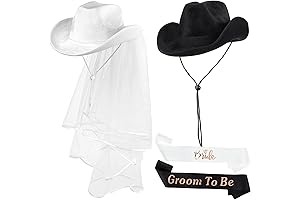 SATINIOR 2-Piece Bride Cowgirl Hat with Veil, Groom and Bride Hats, Bachelorette...