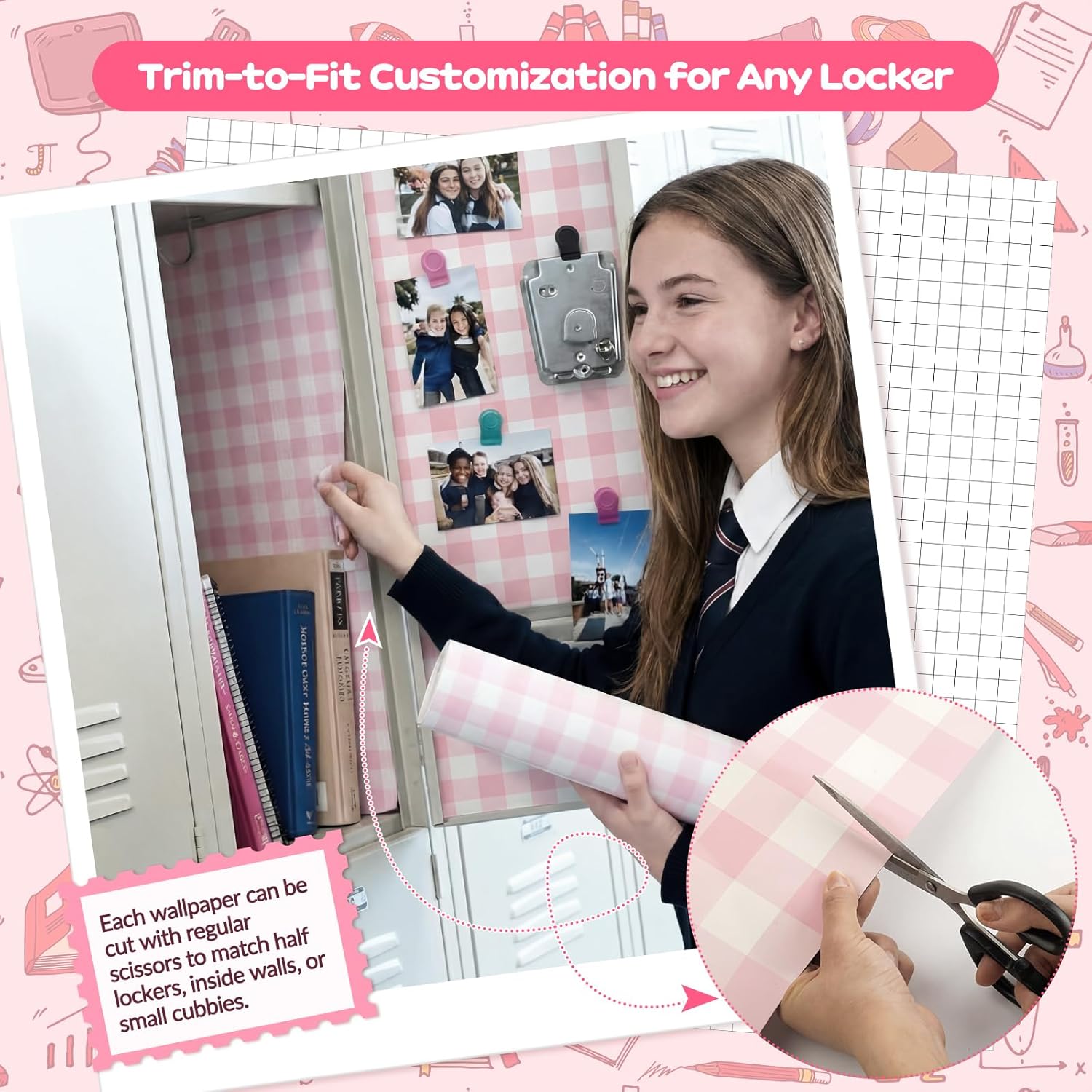 Janlaugh 2 Pack 36 x 12 Magnetic Locker Wallpaper Back to School Removable Reusable Magnetic Wall Cover Sheet for School Lockers Fridge Metal Door Girls Decorations Office Supplies(Gingham,Pink)