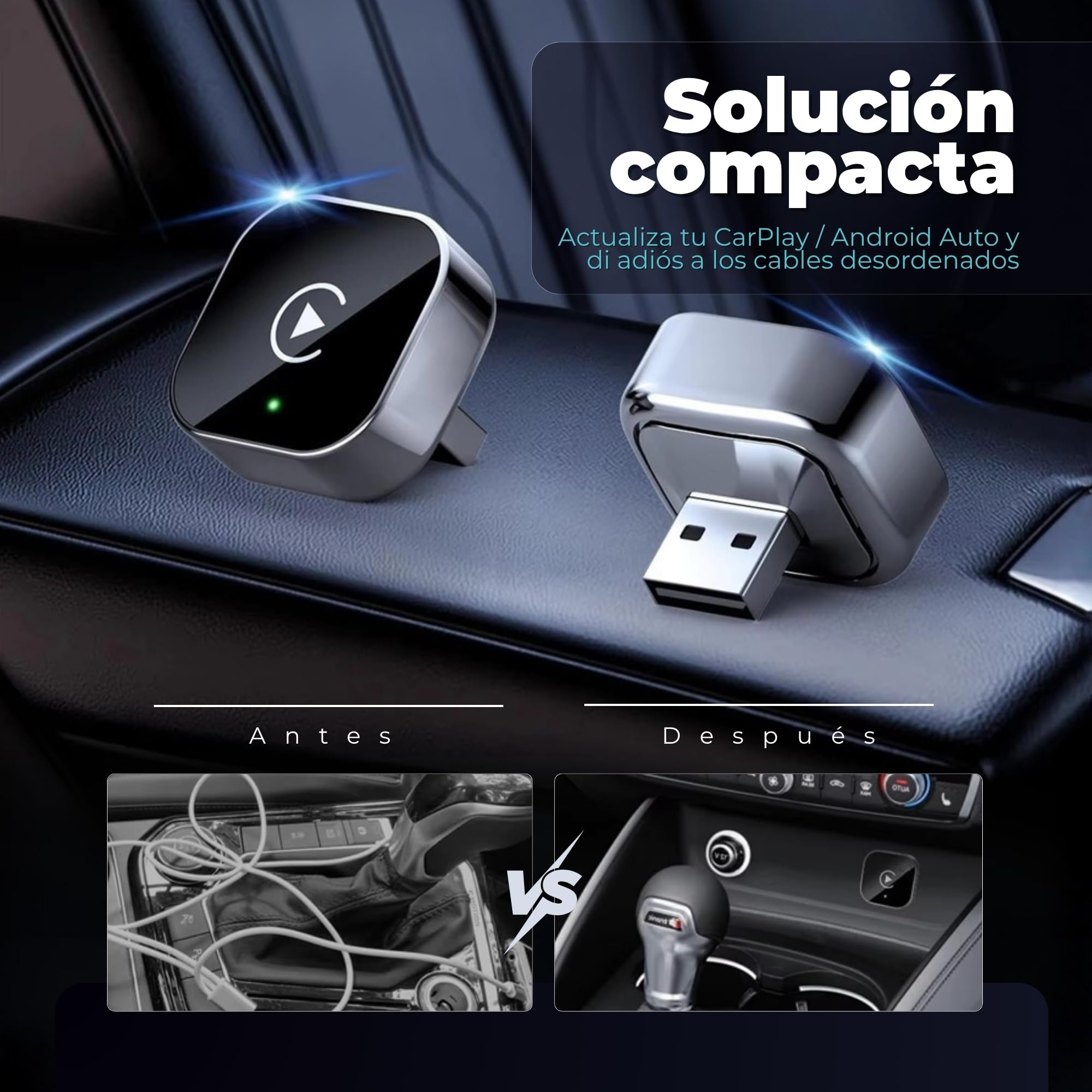 Tesorista Carplay Inalambrico 2 en 1 Mini (Versión 2026) – USB Plug & Play, Reconexión ~3 s, USB-A/USB-C y Dongle Rígido para Puertos Difíciles – Apple Carplay Inalambrico & Android Auto Inalambrico — view 9