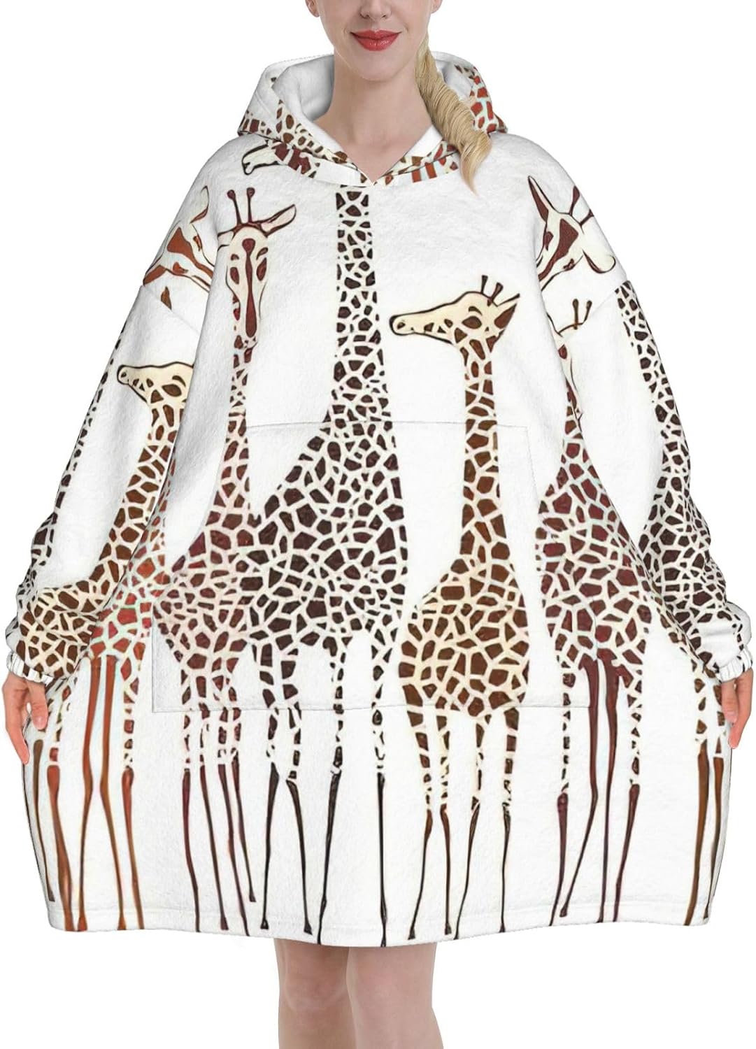 Cute Cartoon Funny Giraffesprint Oversized Hoodie Blanket, Super Soft Warm Comfortable Hoodie, Wearable Blanket Adult