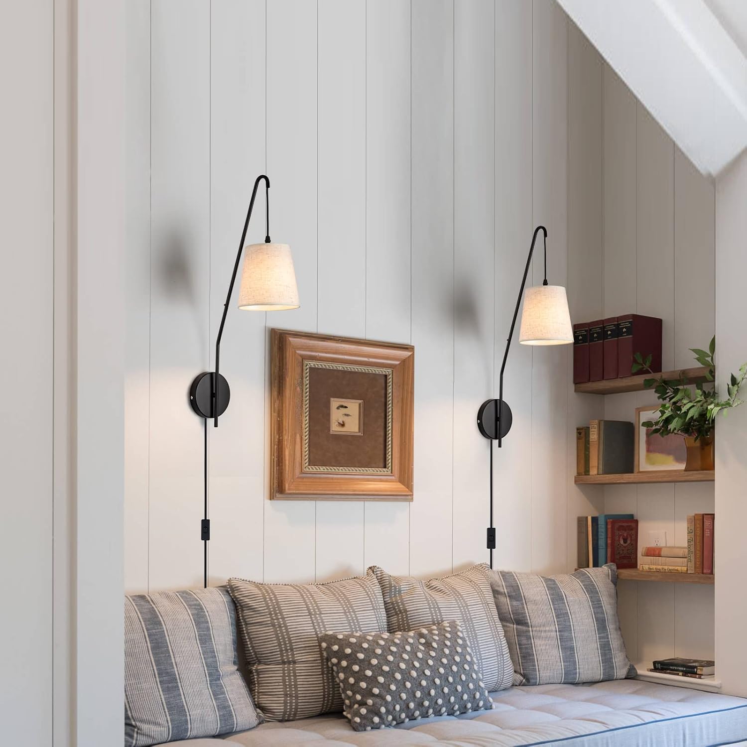 Plug in Wall Sconces Set of Two, Wall Lamps for Bedrooms Set of 2, Black Farmhouse Wall Mounted Lights for Bedside, Living Room, Rustic Sconces Wall Lighting Fixtures with 59inch On/Off Switch Cord