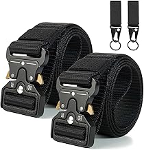 Men's Tactical Belt, Black, Plain, Adult, 125 cm, 3.8 cm, 3 cm, Buckle, Nylon, Tactical Pack of 2
