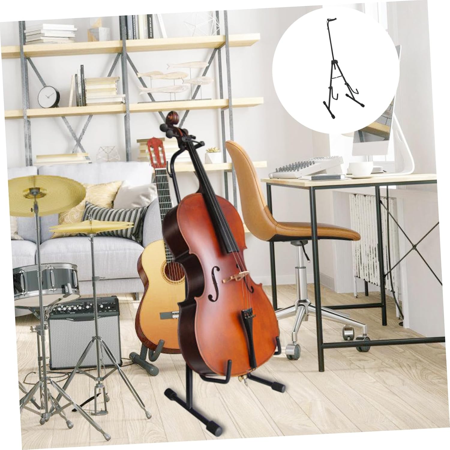 BESPORTBLE Portable Cello Stand Foldable Instrument Holder Black Stable Bracket for Home Use Cello Players with Smooth Rounded Edges and Fall Design
