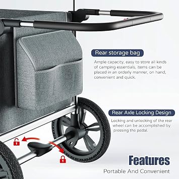 Foldable Wagons for Kids & Cargo (2 Seater or 4 Seater) (Grey) | 5-Point Harnesses, Adjustable Push/Pull Handle, Removable Sun Canopy, One-Step Locking Design, Suitable for Family Travel