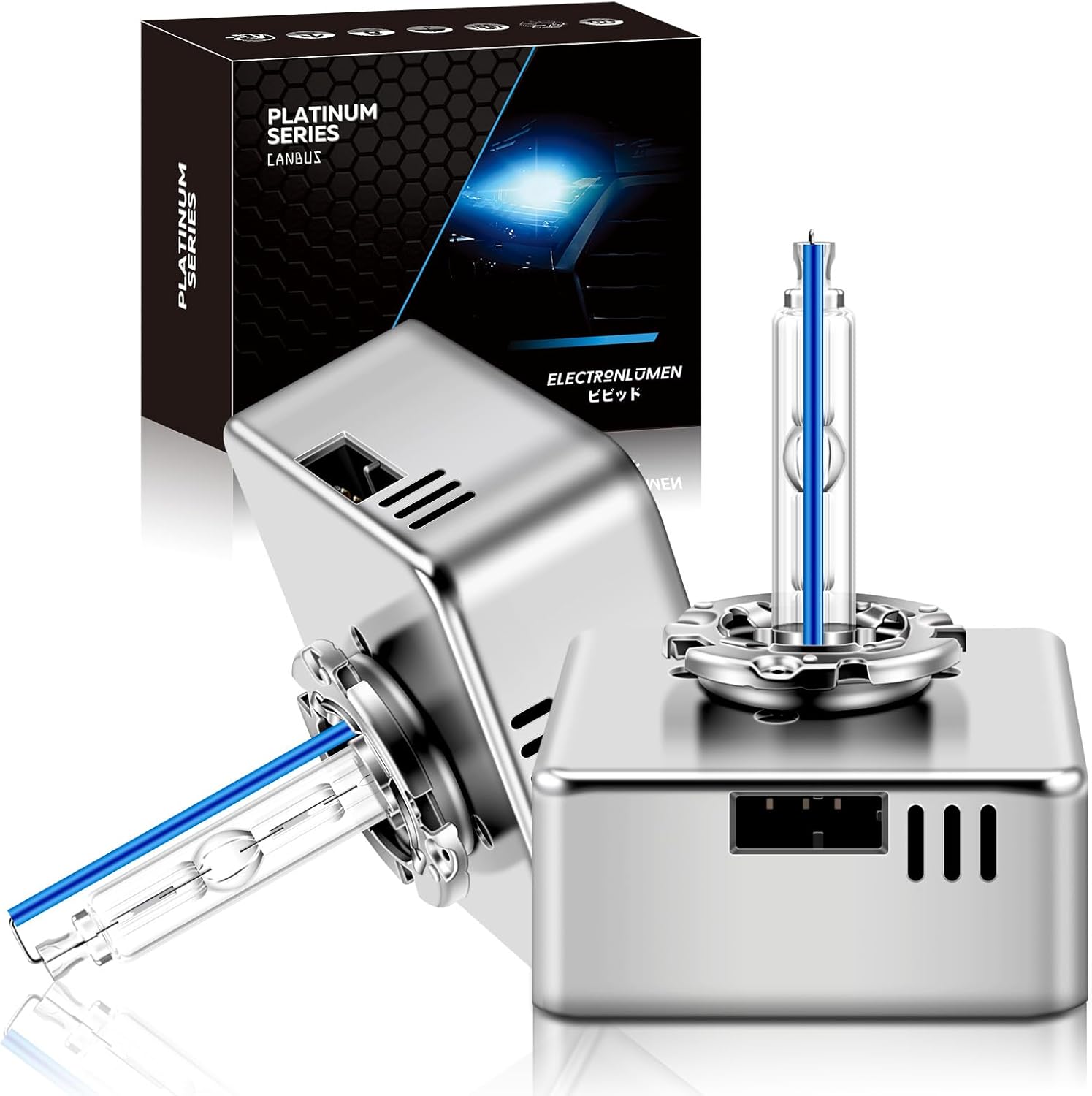 D5S HID Xenon Headlight Bulbs 35W 8000K Ice Blue High Low Beam Replacement Headlamps - Metal Base, Pack of 2