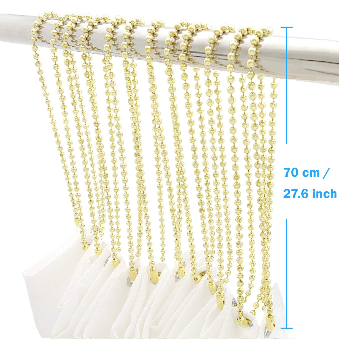Duschvorhang-Haken, 12 Stück, 140 cm, Spa-Qualität, goldfarben