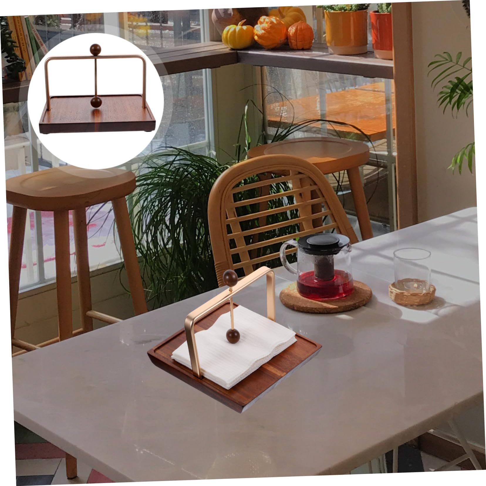 Gatuida Servilletero De Madera y Metal Portátil De Tamaño Pequeño Diseño Vintage y Lisos Para Cocina y Mesa, Dispensador Práctico Independiente Para Hogar, Restaurante y Cafetería