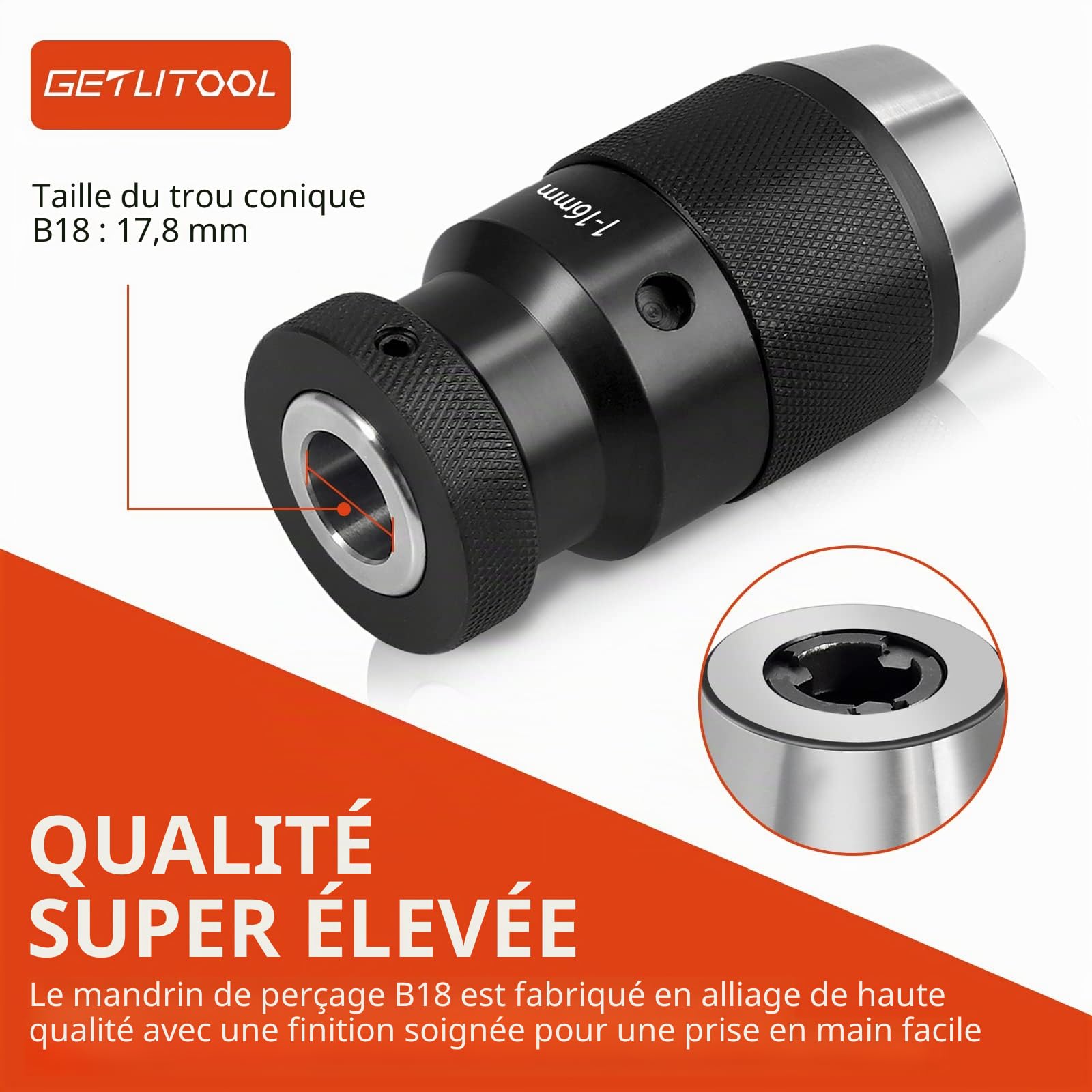 GETLITOOL Mandrin de Perçage de Tour sans Clé à Serrage Automatique 1-16mm Super Précis MT3 -B18 Arbre pour tour MK3